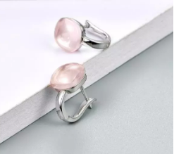 QianjianJewelry Rose Quartz Ear Rings