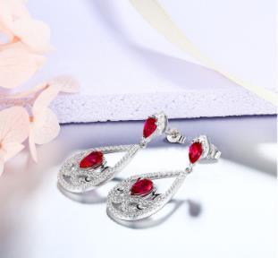 925 Sterling Silver Jewelry Rubi Gemstones Diamond Dangle Drop Earrings for Women Red Crystal