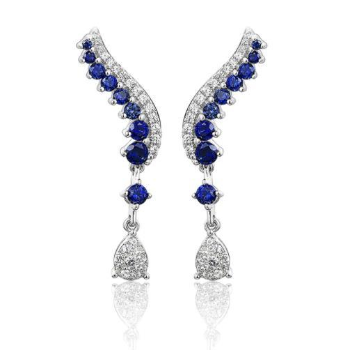 Sapphire Sterling Silver Earrings Classic Sapphire Jewelry Top Quality