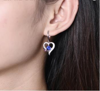 Sapphire Earrings 925 Sterling Silver Material Female Exquisite Sapphire Heart Shaped Earrings Gift Party