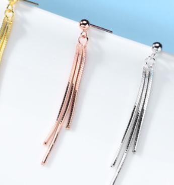 Simple Tassel 925 Sterling Silver Gold Plated Women's Fashion Earrings