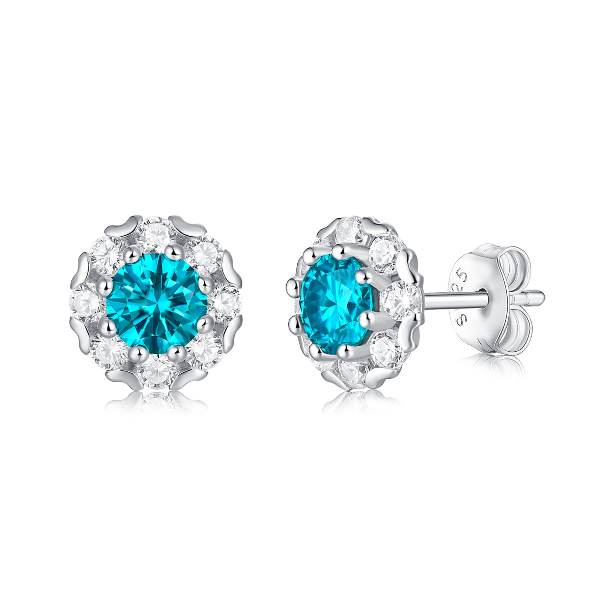 Blue Gem 925 Sterling Silver Plated Elegant Earrings