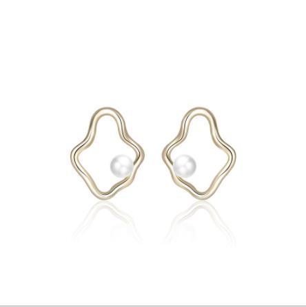 Irregular Wave 925 Sterling Silver Plated Women's Pearl Earrings