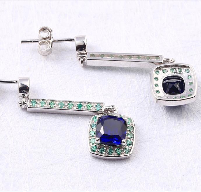 Blue Gem 925 Sterling Silver Plated Fashion Moissanite Earrings