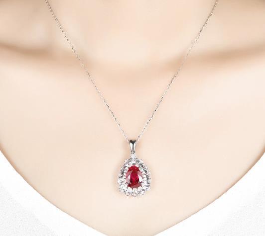 Red Ruby Sterling Silver-Pendant Created Red Ruby Women Silver Pendant Gift Pendants