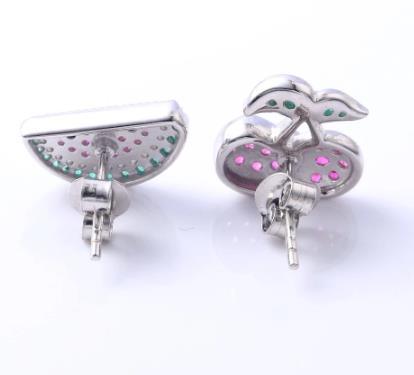 Lovely Fruit Earrings 925 Sterling Silver Gold-plated Gem Earrings