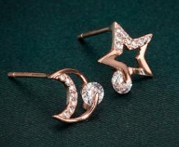 Night Sky Series 925 Sterling Silver Gold-plated Star Moon Earrings