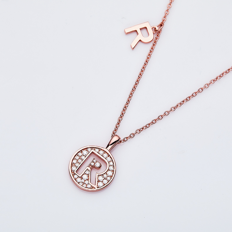 Alphabetic series R Lovely Rose Gold Necklace