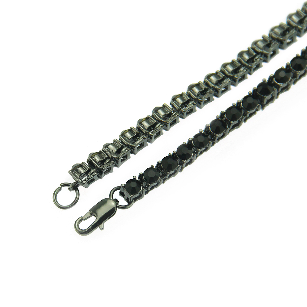 Hip Hop Single Row Rhinestone Zinc Alloy Black Necklace