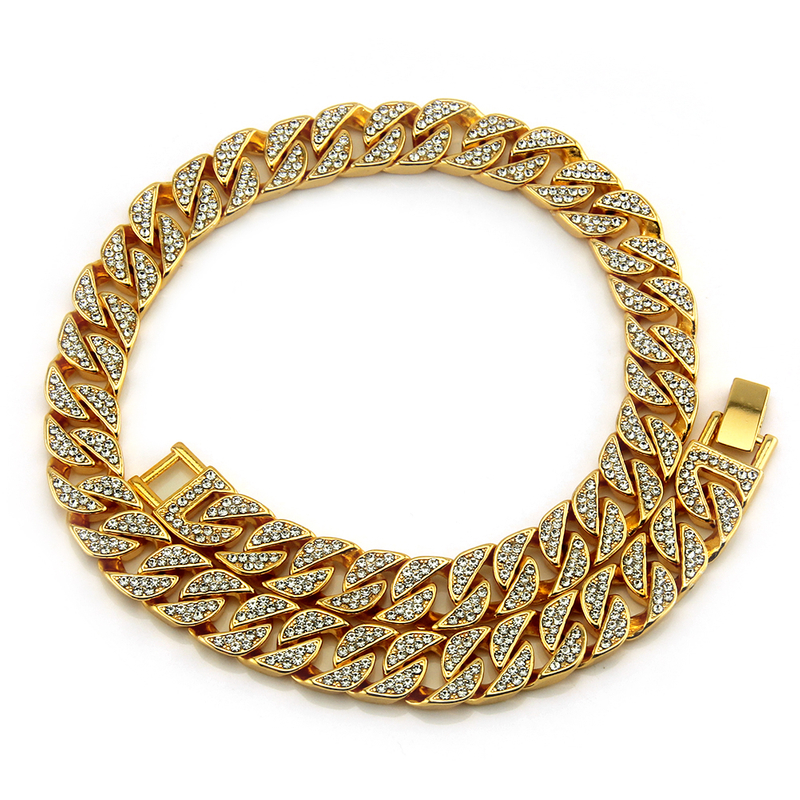 Hip Hop Crystal Necklace Plated Gold Cuban Pendant