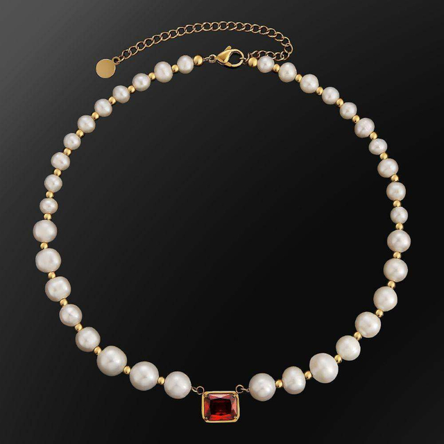 French Freshwater Pearl Necklace, Light Luxury, Minority, Ruby Emerald Pendant, Jewelry Wholesale