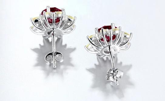 Ruby Sterling Silver Stud Earring for Women Fine Jewelry Ruby Yellow Zircon Romantic Style