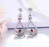 925 Sterling Silver Jewelry Rubi Gemstones Diamond Dangle Drop Earrings for Women Red Crystal