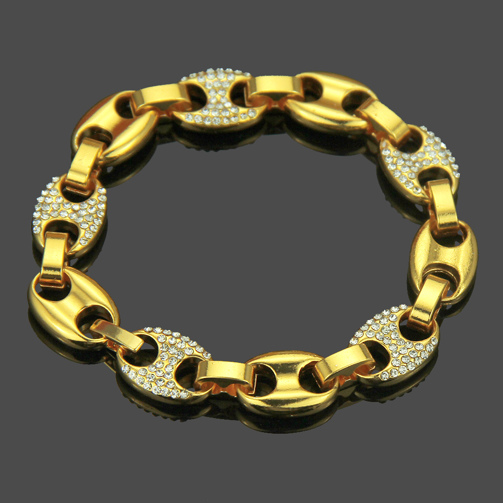 Fashion Gold Plated Cuban Chain Bracelet Shiny Crystal Rhinestone