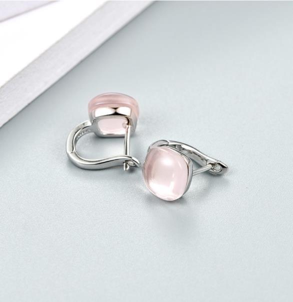 Light Pink Crystal 925 Sterling Silver Plated Fashion Earrings