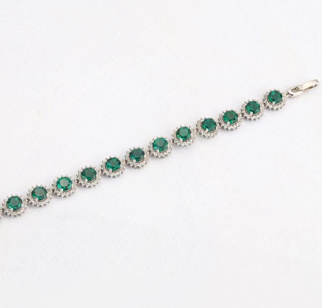 Artificial Emerald Round women's fashion 925 Sterling Silver classic Bracelet