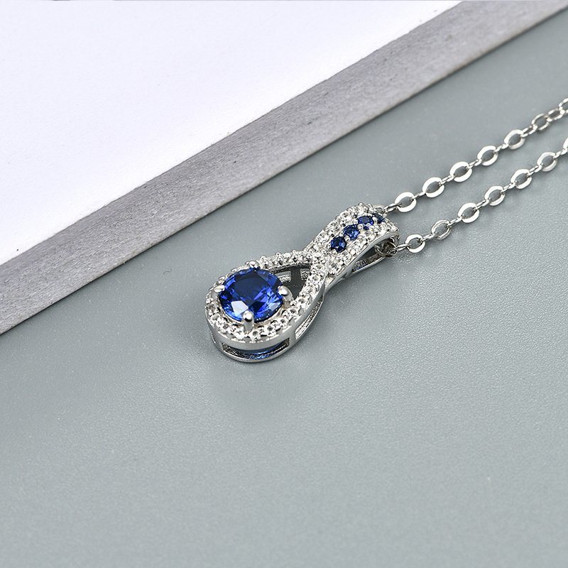 Blue Sapphie Sterling Silver Pendants Women Party Silver Jewelry Created Sapphire Casual Style Necklace