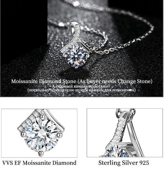 Excellent Cut Pass Silver Color Good Clarity 925 Silver Pendant Necklace for Women Gift