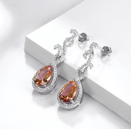 Pear Shaped Cut Brown Gem Diamond with 925 Sterling Silver Gold Plated Women's Earrings