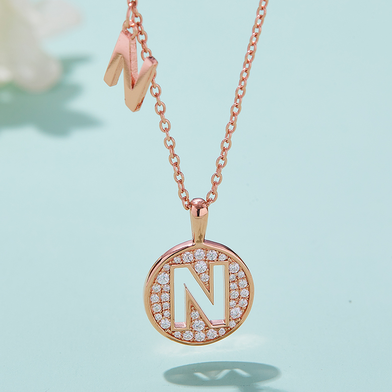 Alphabetic series N Lovely Rose Gold Necklace