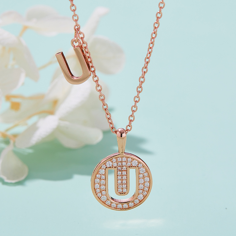 Alphabetic series U Lovely Rose Gold Necklace