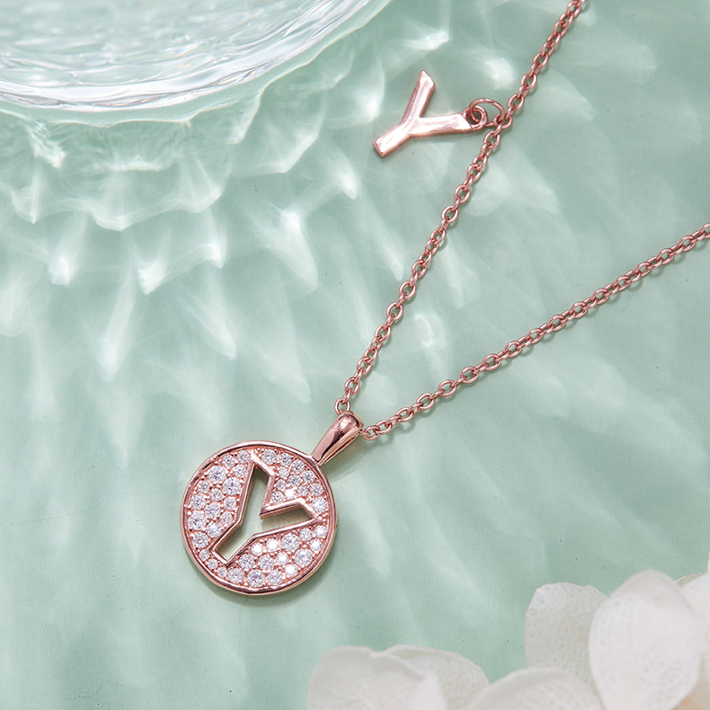 Alphabetic series Y Lovely Rose Gold Necklace