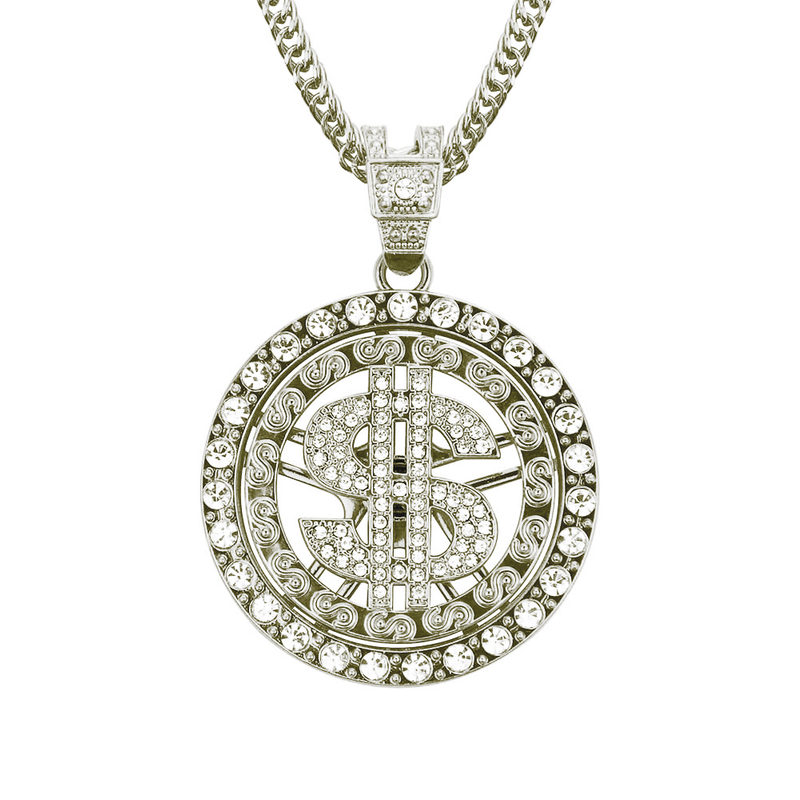 Hip Hop Silver Dollar Pendant Necklace