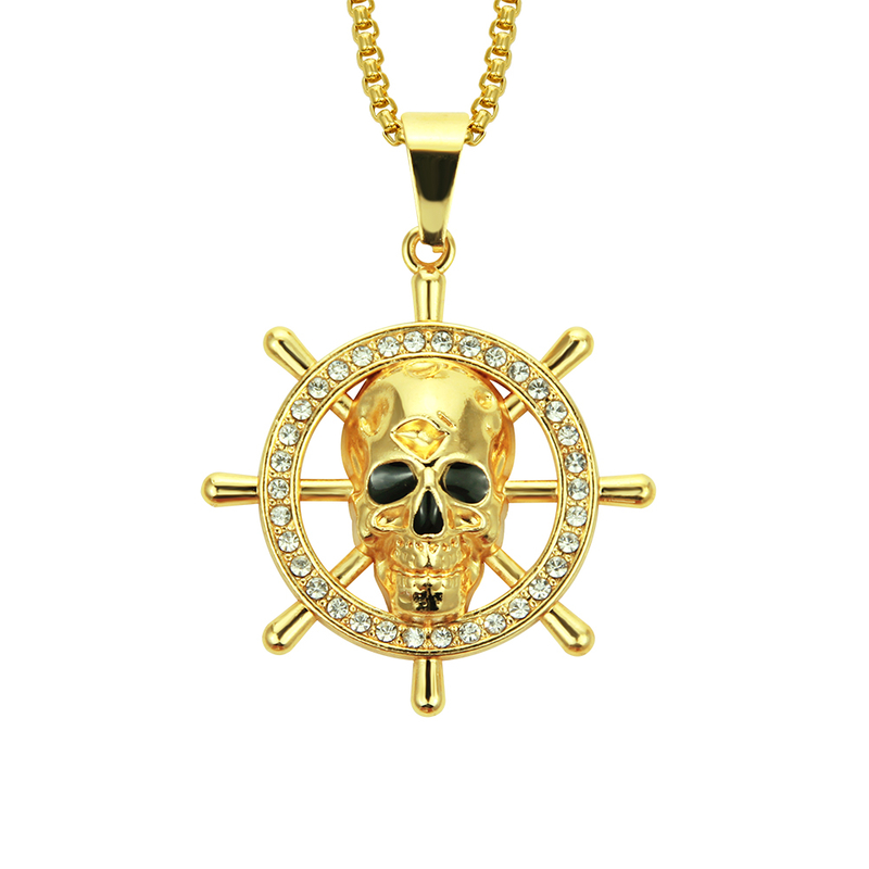 Hip Hop Pirate Skull Rudder Necklace Pendant