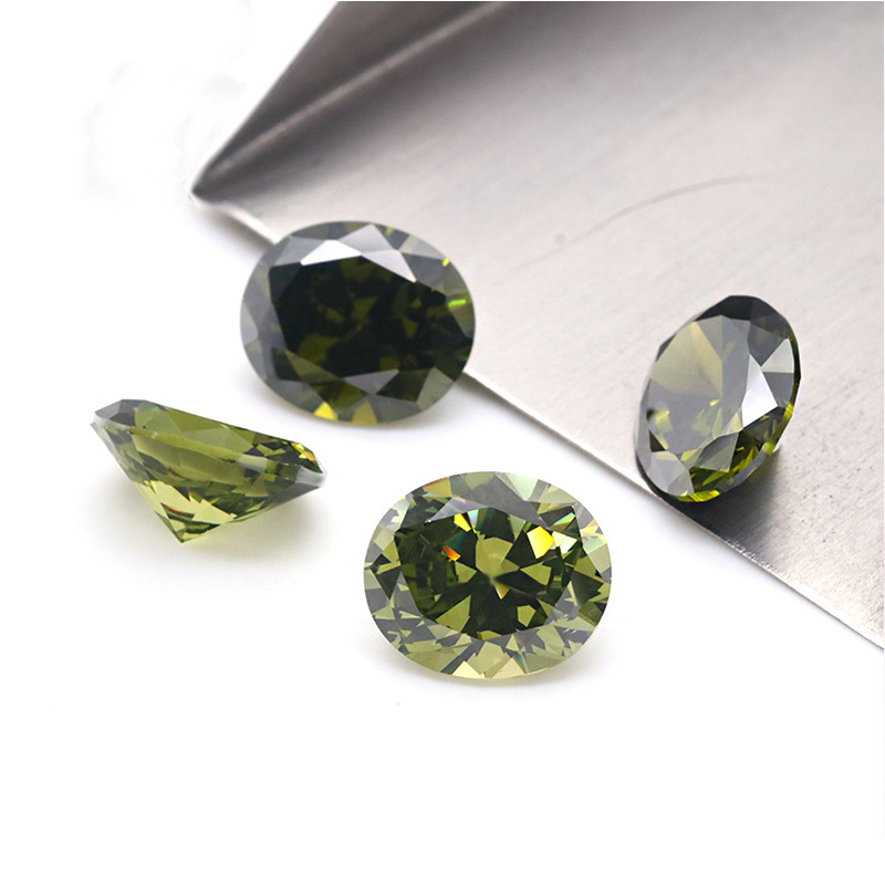 VVS Olive Green 5A Oval 3EX Cubic Zirconia