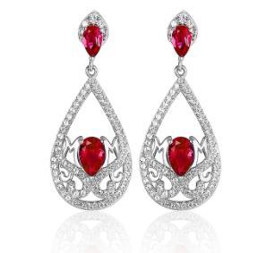 925 Sterling Silver Jewelry Rubi Gemstones Diamond Dangle Drop Earrings for Women Red Crystal