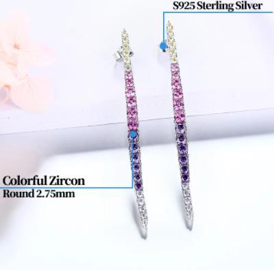 Colorful Zircon Silver Earrings Women's Exquisite Jewelry