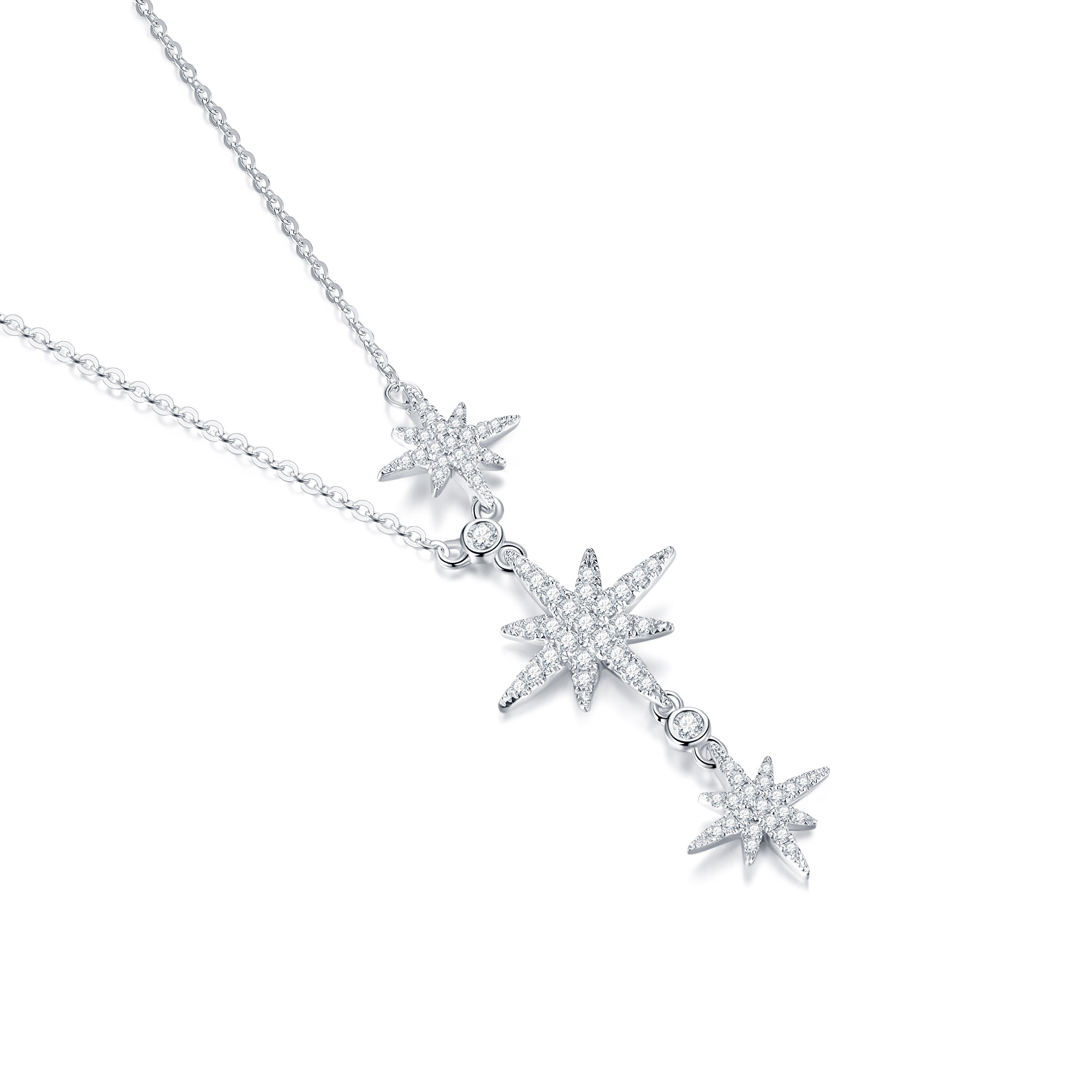 Winter Romantic 925 Sterling Silver Plated 14K Platinum Moissanite Necklace