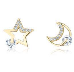 Star Moon 925 Sterling Silver Gold Plated Pop Earrings