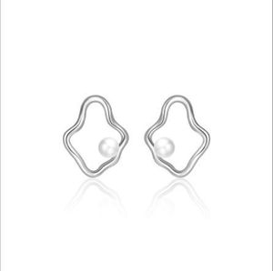 Irregular Wave 925 Sterling Silver Plated Women's Pearl Earrings