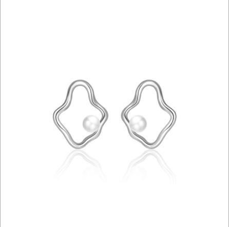 Irregular Wave 925 Sterling Silver Plated Women's Pearl Earrings