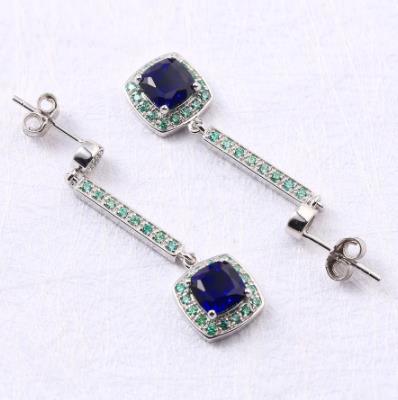 Blue Gem 925 Sterling Silver Plated Fashion Moissanite Earrings