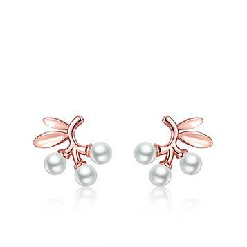 Flower And Fruit Series 925 Sterling Silver Plated Women's Pearl Earrings