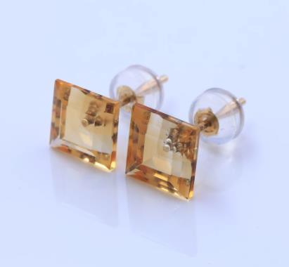 Square Champagne Transparent Earrings 925 Sterling Silver Gold Plated Earrings