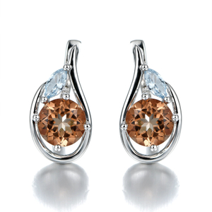 Elegant Fashion Champagne Prototype Gem Earrings 925 Sterling Silver Gold Plated Earrings