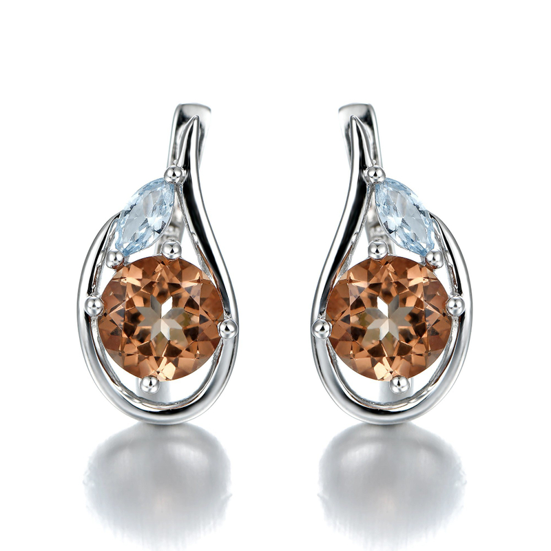 Elegant Fashion Champagne Prototype Gem Earrings 925 Sterling Silver Gold Plated Earrings