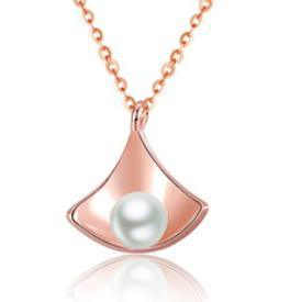 New S925 Silver Geometric Necklace Woman Contracted Pearl Pendant Personality Triangle