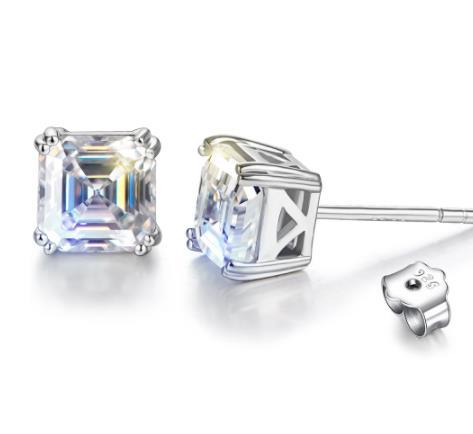 White Transparent Square Cut Gem Earrings 925 Sterling Silver Gold Plating Earrings