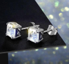 White Transparent Square Cut Gem Earrings 925 Sterling Silver Gold Plating Earrings