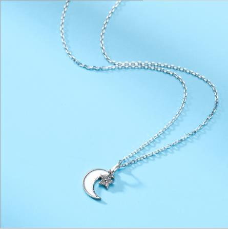 S925 Silver Necklace Star Moon Shell Jewelry Chain Gift Fantasy Moon And Star