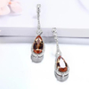 Brown Gem Elegant Water Drop 925 Sterling Silver Gold Plating Earrings