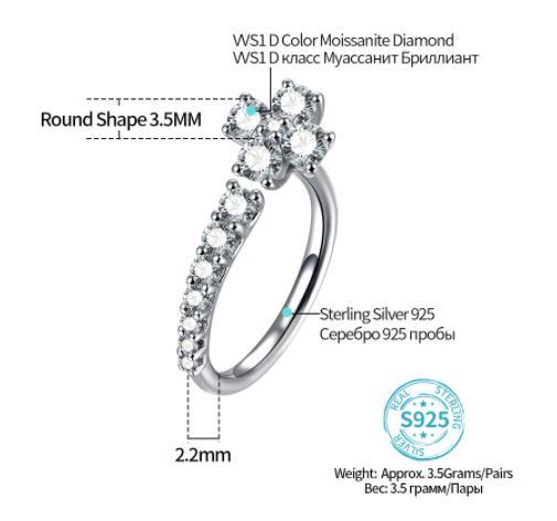 Top Quality 925 Silver Excellent Cut Pass Diamond Test Moissanite Adjustable Ring