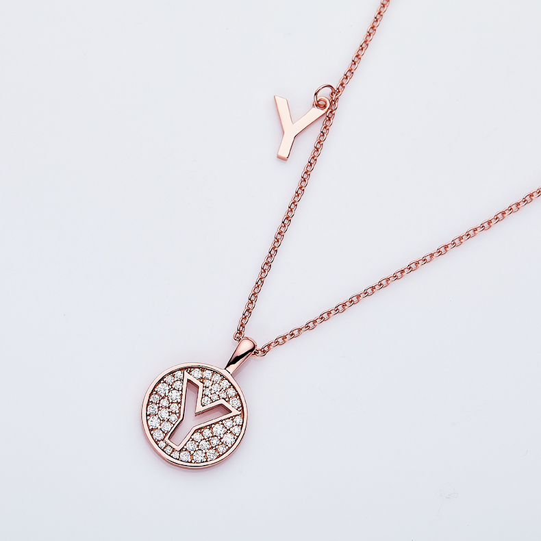 Alphabetic series Y Lovely Rose Gold Necklace