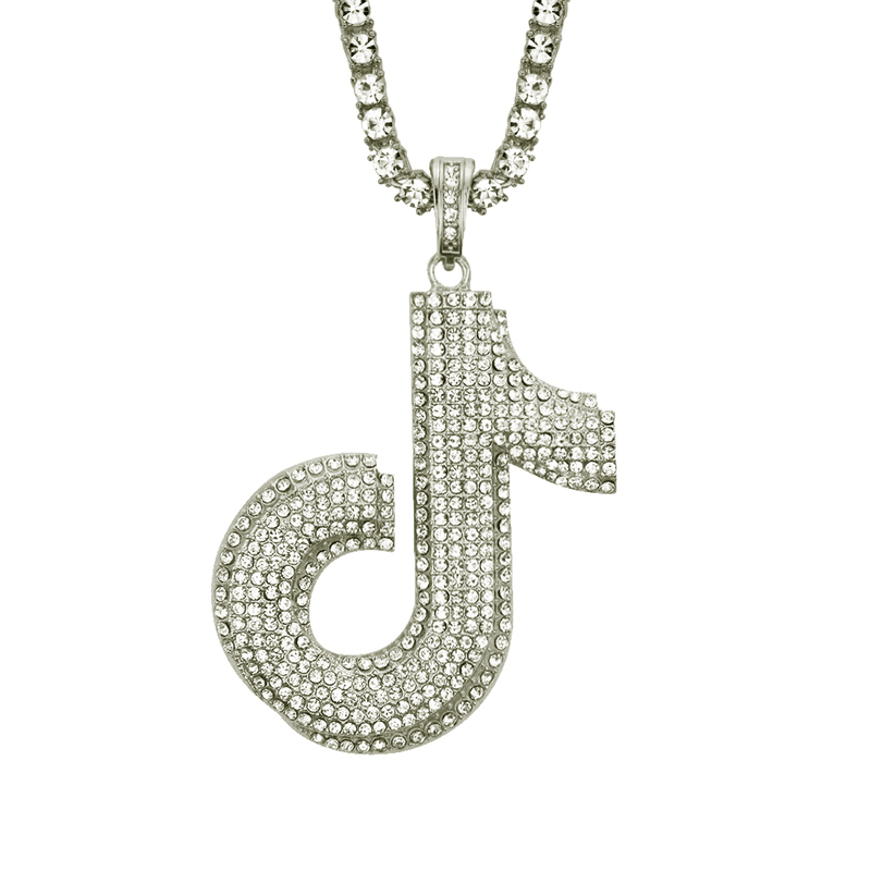 Silver Hip Hop Tik Tok Necklace Note Pendant