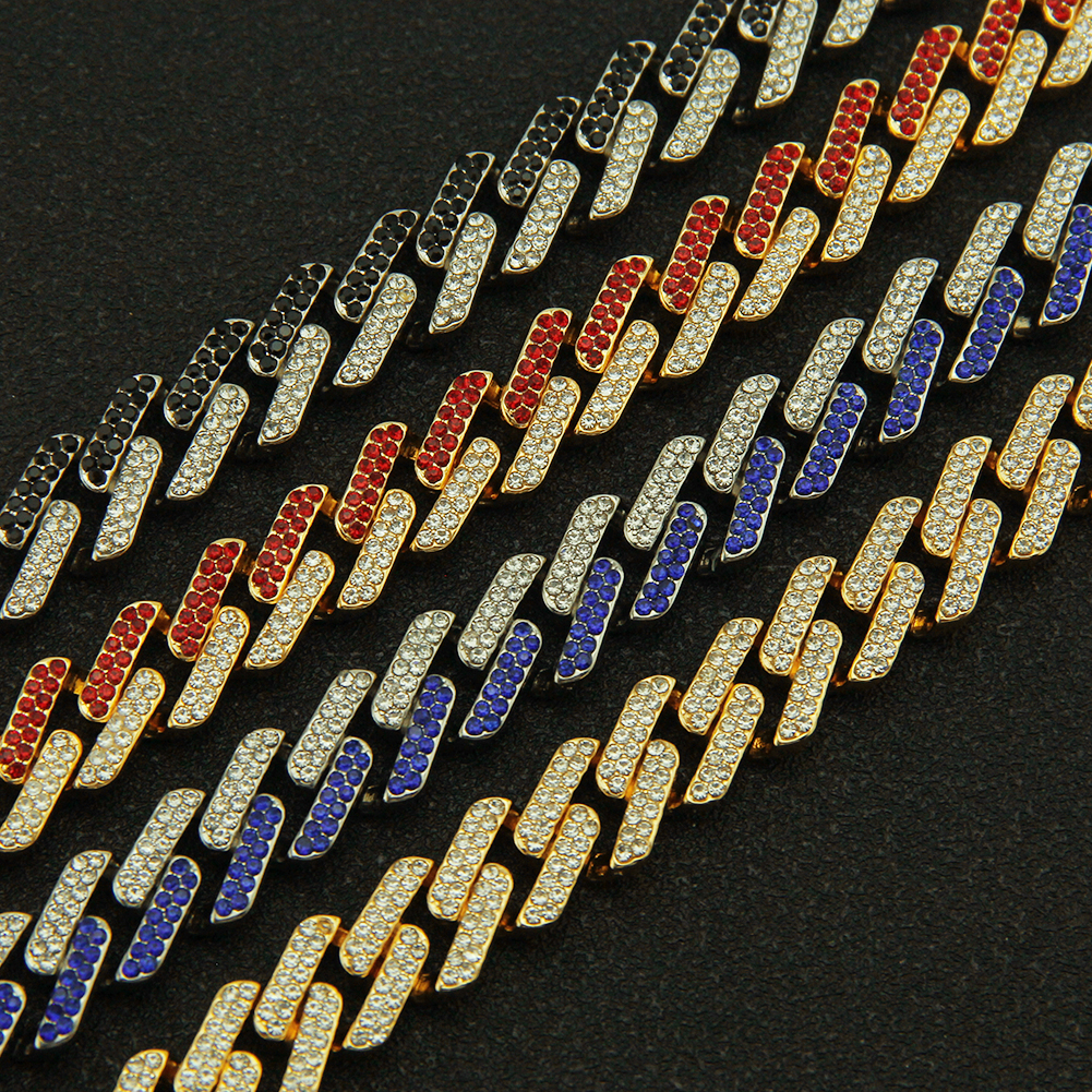  Hip Hop Polychromatic Crystal Combination Cuban Link Necklace