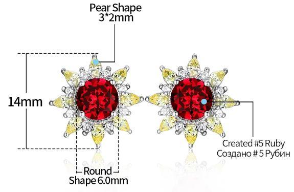 Ruby Sterling Silver Stud Earring for Women Fine Jewelry Ruby Yellow Zircon Romantic Style